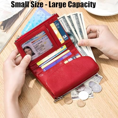 Joyfullygo Wallet, Relevantk Unisex Pebble Leather Wallet, 5.3 In Genuine Leather Coin Card Holder, Can Hold Coins, Id Cards (Red)3