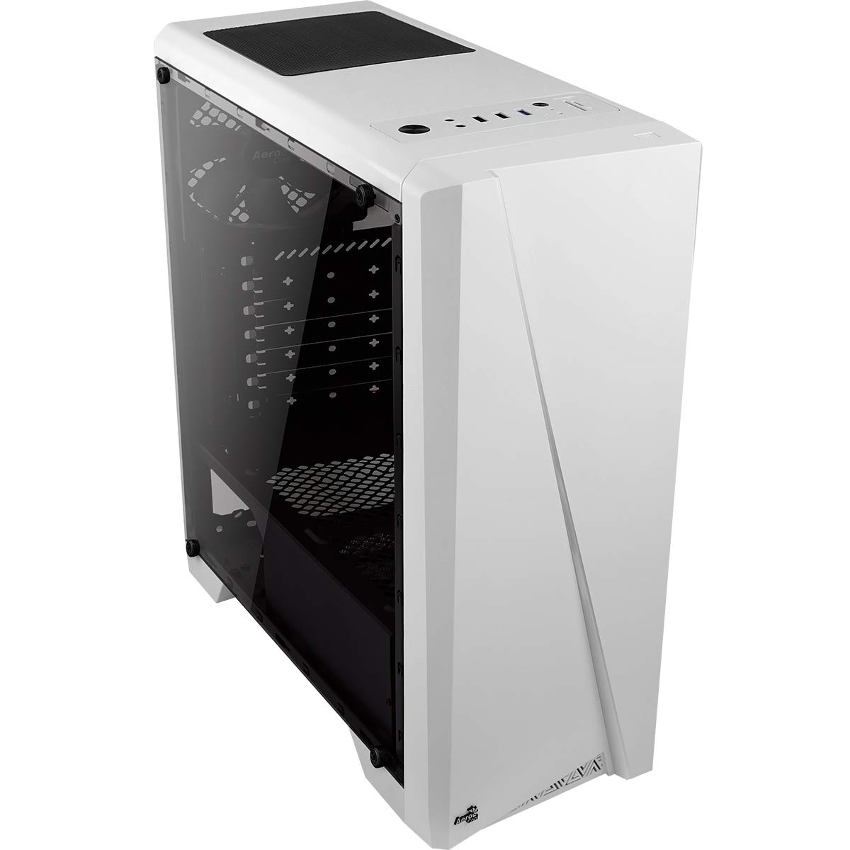 Aerocool CYLON – obudowa PC (pół-pochodnia, ATX, akrylowa ściana boczna, RGB LED z przodu, 13 trybów świecenia, łącznie z wentylatorem 12 cm z tyłu, USB 3.0), biała