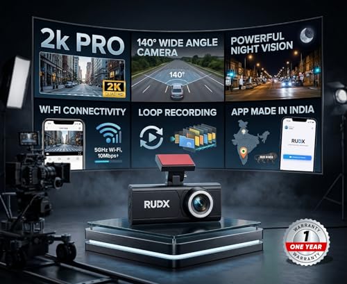 Image of RUDX 2K Pro Dash Cam for Car with Built-in Display, 140 Wide Angle, Loop Recording, G-Sensor, App Control & Wi-Fi, Night Vision