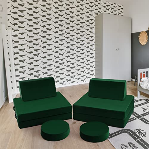 Memorecool Kids Couch Sofa Modular Toddler Couch For Bedroom Playroom, 8-Piece Fold Out Couch Play Set For Imaginative Boy Girl, Creative Baby Couch Children Convertible Sofa Kids Foam Couch, Green #TOP4
