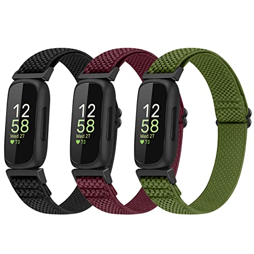 enkic 3 pacotes Elastic Strap compatível com Fitbit Inspire 3/Fitbit Inspire 2/Fitbit Inspire/Inspire HR/Fitbit Ace 3/Ace 2 Strap, Wristband de substituição ajustável Stretchy Nylon Sport para homens