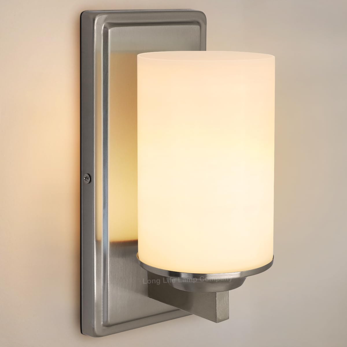Long Life Lamp Company Chrome Rectangular Glass Wall Light Frosted Glass Shade Wall Lamp Ip44 H3091