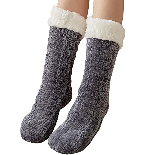 NTRH Slipper Socks Women Ladies Fleece Lined Chunky Animal Slippers Socks Non Slip Winter Warm Floor Socks Super Soft Fluffy Socks (Gray)