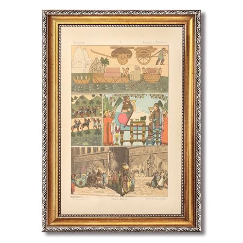 Vintage Framed Ancient Mesopotamian Scene Wall Art Canvas Print Oil Paintings Reproduction World Classics Retro Elegant Poster Painting Pictures Wall Decor Home Decor Living Room Office (Retro Framed,12L"x16W")