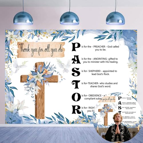 Image of Thank You Pastor Backdrop 6x4FT Thank You for All You Do We Appreciate You Photography Background Pastor Appreciation Week Banner Decorations Supplies Photo Props
