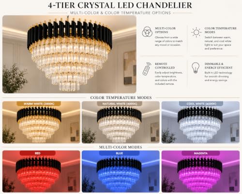 Image of Elegant Chandelier Ceiling Light for Living Room Hanging Pendant Light | Italian K9 Crystals | Metal Frame | Adjustable LED Light (Warm, Cool, Natural White) (Rotatable-500MM-Round-Black Gold)