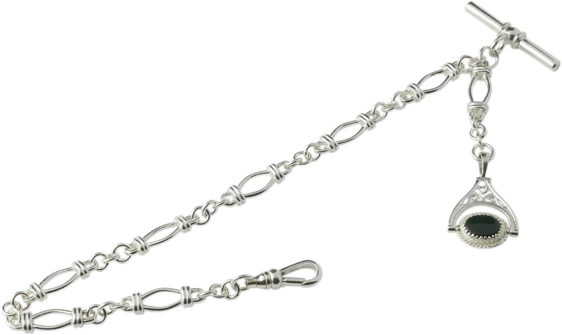 Silver2Love S2LSB123 - Sterling Silver Single Albert Pocket Watch Chain with Silver fob in Leather case.