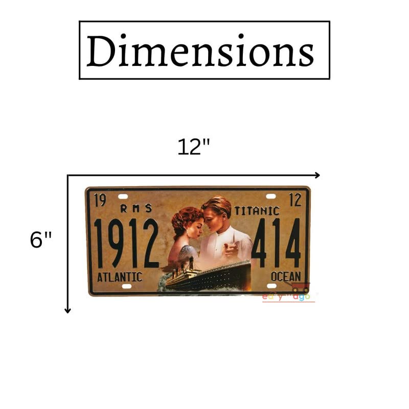 Image of Titanic Multipurpose Metal Vintage Tin sign Boards Retro License Plate Vanity Gift Decorative Car Tag, Truck Front Plate Wall Art Design Number Plaque for Cafe, Living Room