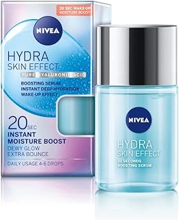 NIVEA Hydra Skin Effect Hyaluronic Acid Serum (100ml), Light Weighted Face Serum Provides Intense 72H Hydration for Plumped Up and Glowing Skin. 20 Sec. Rapid Absorption