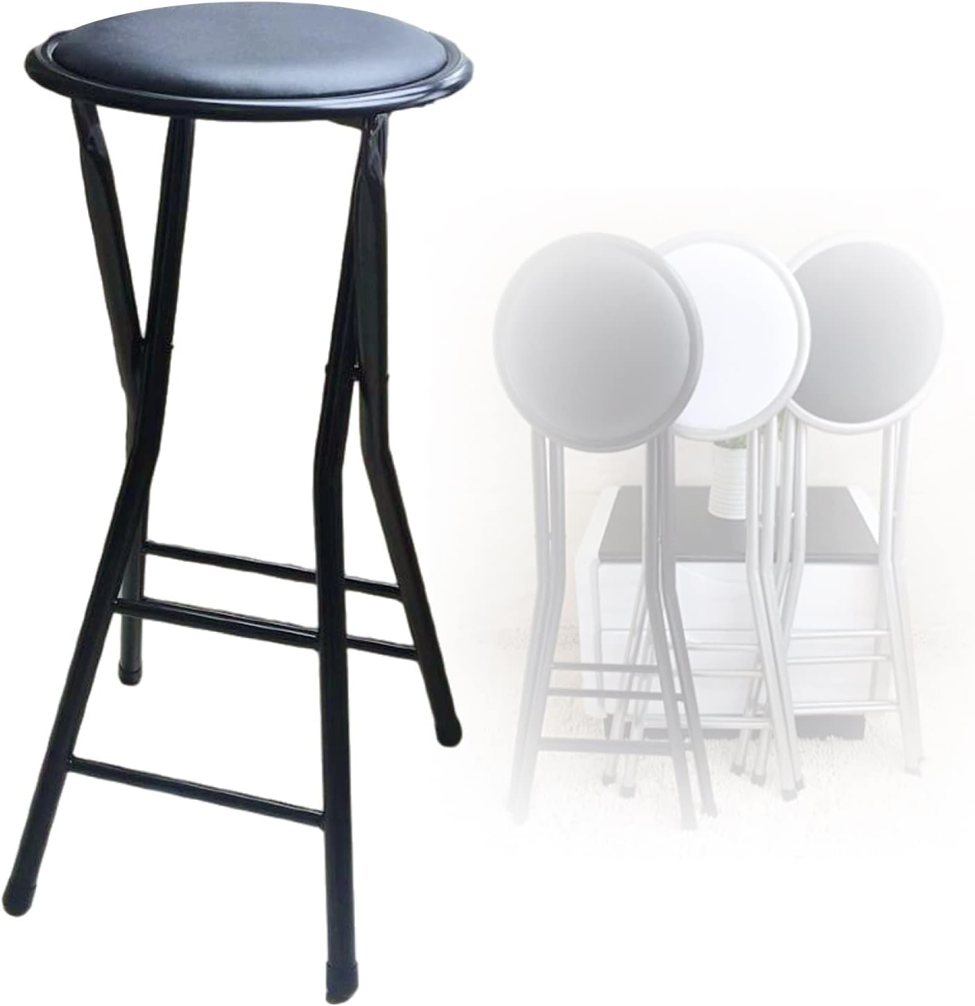 Folding Bar Stool Outdoor, Foldable Round Stool with Footrest, Counter Height