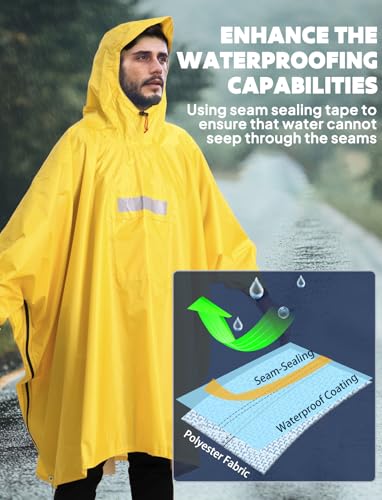 Image of ANYOO Hooded Rain Poncho for Adults Waterproof Lightweight Rain Coat for Men Women Reusable Rain Jacket for Emergency Outdoor
