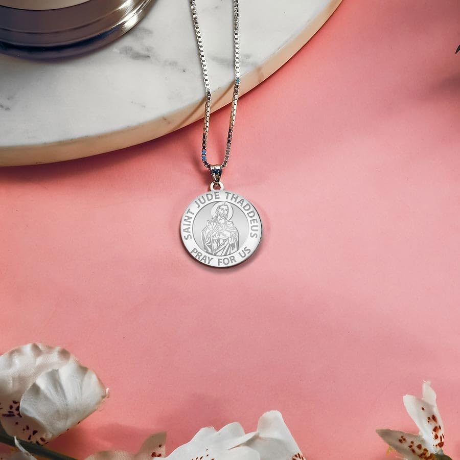 PicturesOnGold.com Saint Jude Round Religious Medal Exclusive in 1 inch size of a quarter -Sterling Silver - Image 7