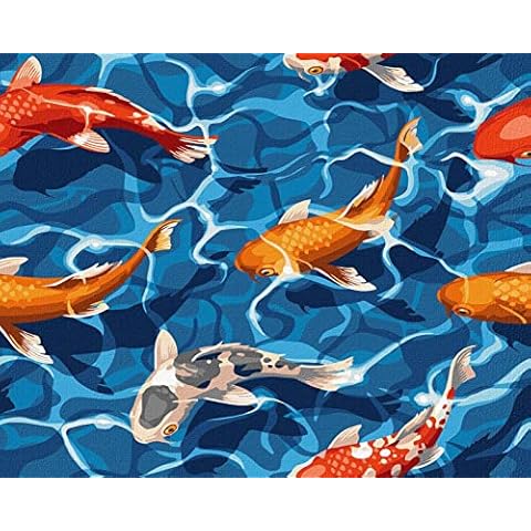 TISHIRON Paint by Number for Adults Beginner DIY Oil Painting by Numbers Kits for Adults Kids Canvas Gifts Arts Crafts for Home Decor -Koi Fish 16 x 20 inch Cover