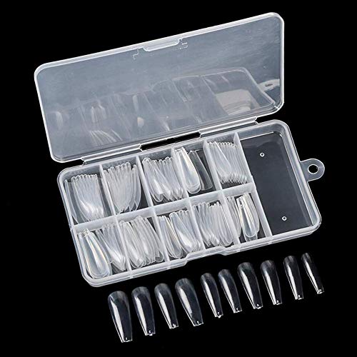 100pcs False Nails Full Cover Coffin Acrylic Style Artificial Fake Nail Art Tips UV Gel Beauty Tools(Clear)