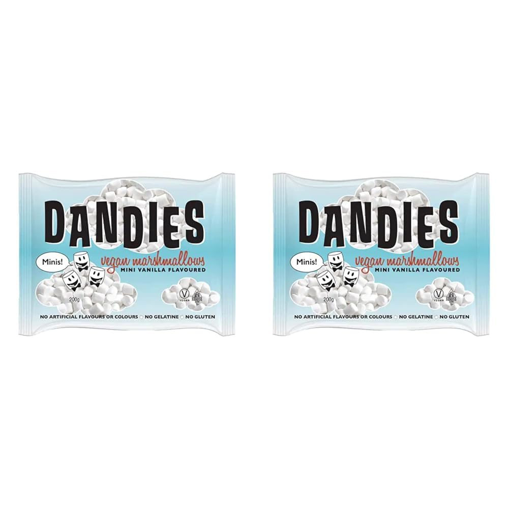 Dandies Vegan Vanilla Flavoured Mini Marshmallows – 200g | Vegetarian Friendly | Gluten Free | Non-GMO | No Artificial Flavours Or Colours | Kosher | Allergen Free | Plant Based Snack (Pack of 2)