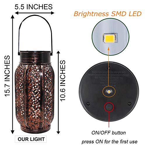 Maggift 2 Pack 10.6 Inch Hanging Solar Lights Outdoor Retro Hanging 20 Lumens Solar Lantern with Handle, Brown