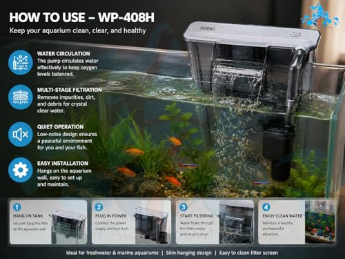 Image of FAH WP-408H Slim Hang-On Filter | 6W, 600L /H, AC 220-240V | 3-Compartment | ABS Material | For 1 to 1.5 Ft Aquarium | Adjustable Flow | Max Flow: 600l /h