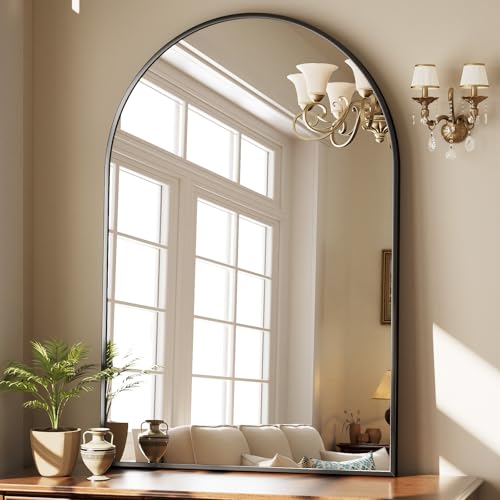Image of HARRITPURE Arched Bathroom Mirror - 30 inchx48 inch Black Large Wall Mounted Vanity Mirror Aluminum Alloy Frame Arch Wall Mirror for Living Room, Bedroom, Entryway