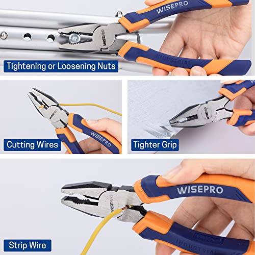Wisepro 6"/ 7"/ 8" Combination Pliers Lineman Pliers Multifunctional Tools With Side Cutter (60Crv Chrome Vanadium Steel) #TOP4