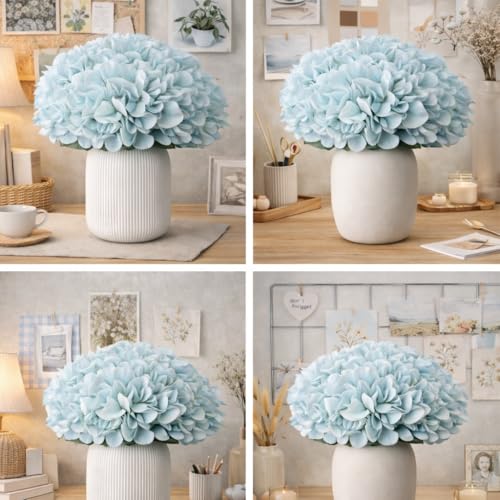 Image of Art Street Artificial Blue Hydrangea Flower Stick for Vases| Faux Flowers| Ideal for Home Decor |Items for Living Room |Christmas Day, New Year Decor| 6 Head Flower|Size: 18 Inch (Set of 1)