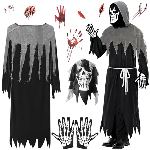 TEBOKHAD Costume Faucheuse Adulte, Avec Masque Crâne,...