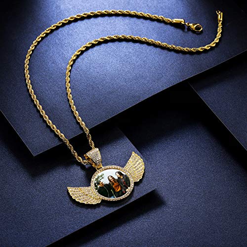 VIBOOS Personalized Hip Hop Memory Pendant Necklace Custom Picture Text for Men Women Custom Photo Copper Angel Wing Heart & Round Medal Rope Chain Jewelry Souvenir Gift3