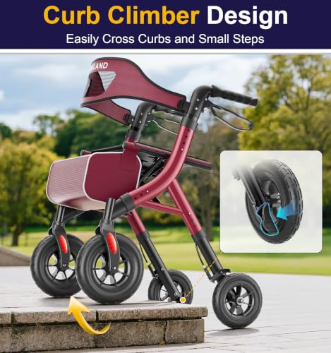 Image of HOMLAND All-Terrain Rollator Walker with Seat for Seniors, Aluminum Frame