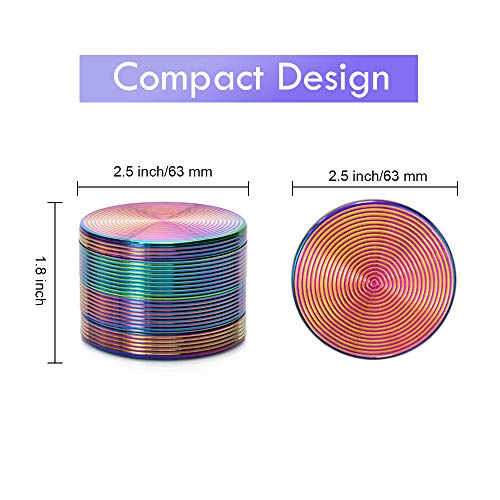 Herb Grinder 4 Piece 2.5\" Magnetic Top Grinder Durable Razor-sharp Teeth Mortar Spice Herb Grinder Colorful Rainbow Spice Grinder with Pollen Catcher for Spices/Vanilla Grind - Thumbnail 3