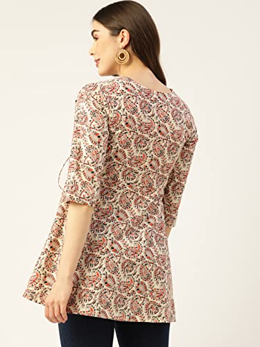 Image of feranoid Floral Print Angrakha 3 Sleeves Flared Kurti