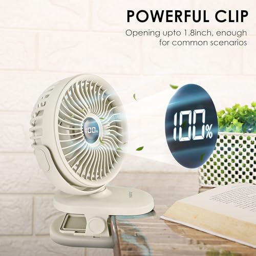 Image of Gesto High Speed Rechargeable Clip-On Table Fan with Digital Display - 360 Moving USB Charging Fan for Home,Kitchen,Baby Stroller | 2000mAh Battery,5 Speed Modes,Portable Battery Operated Fan