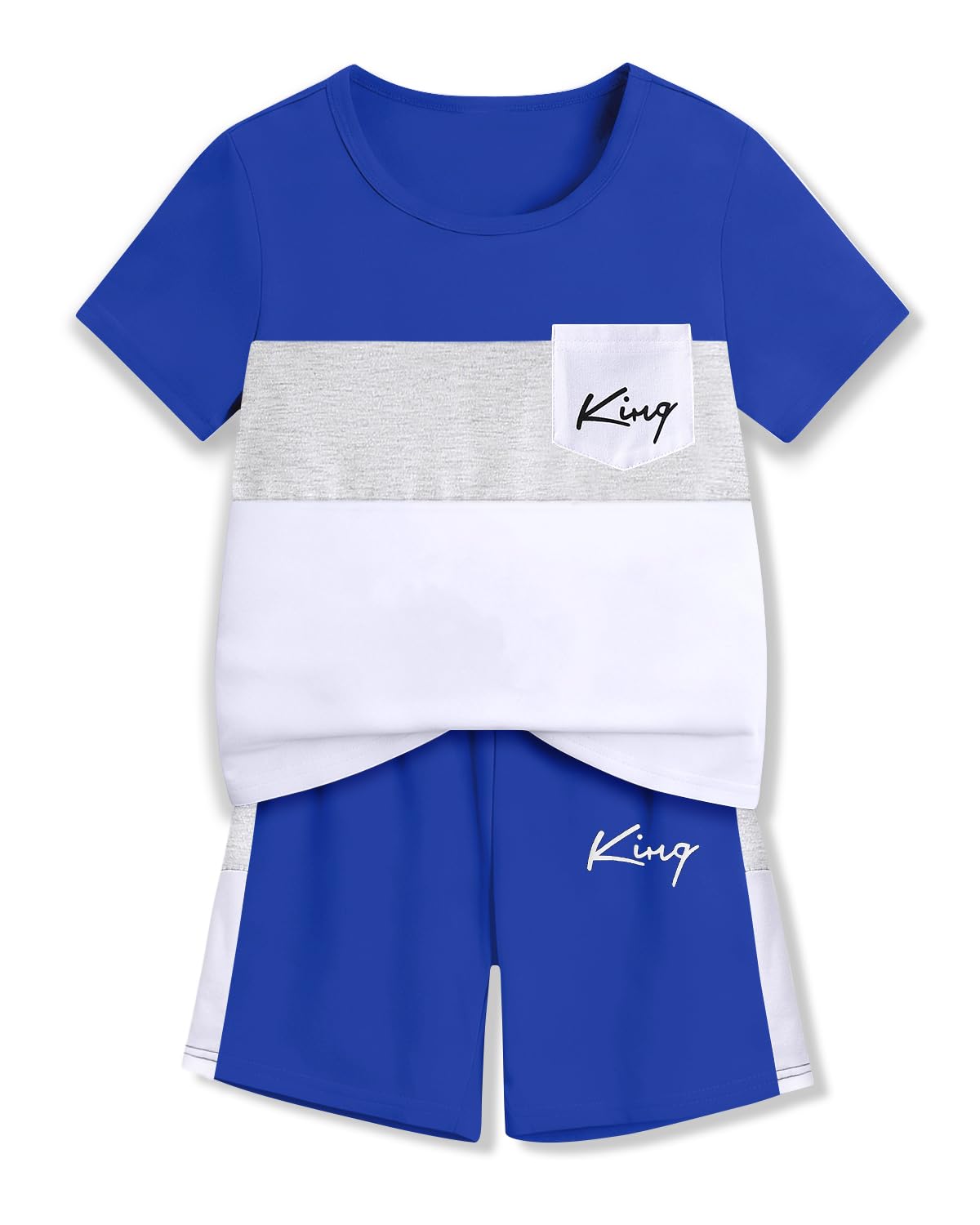Size 6-12 Years Boys Summer Outfits Set Kids Short Sleeve Top T-Shirt & Shorts Color Block Clothing Sets