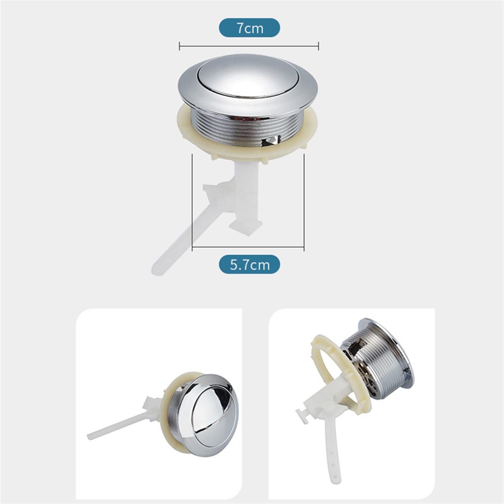 Pulsante di scarico del WC, Pulsante singolo rotondo del serbatoio 'acqua della toilette, sostituzione del pulsante della toilette in plastica for il coperchio del serbatoio 'acqua, foro rotondo 55-67