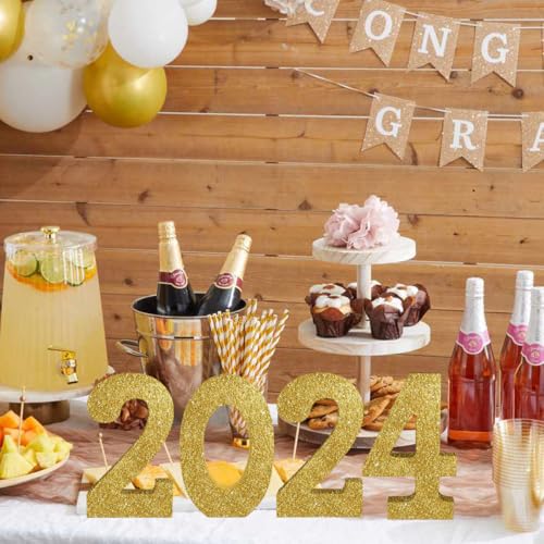 Image of TONIFUL 7.8 Inch Gold Glitter Number 8 Wooden Table Centerpieces Birthday Party Decorations,Shining Golden Digit 8 for Birthday Decorations,New Year,Graduation Decoration,Anniversary,Prop (1 Pack)