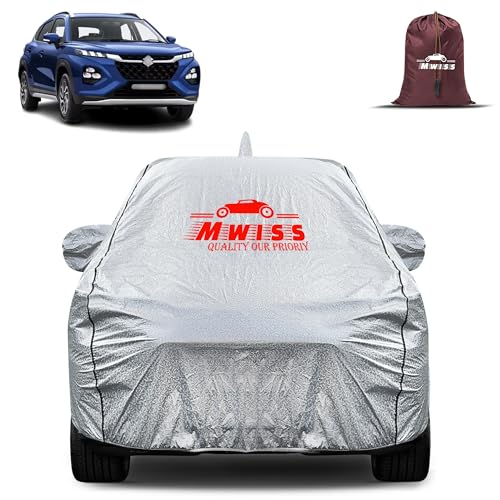 Image of Waterproof Car Body Cover for Maruti Fronx | Mirror & Antenna Pocket Anti-Scratch with Soft Cotton Inner Lining Triple Stitched Protection| Heat Resistant | Rain Protection (Silver)