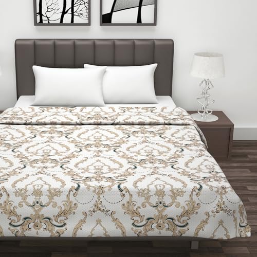 Image of Divine Casa Glace Cotton 120 GSM Reversible Lightweight Printed Double Bed AC Dohar Blanket Quilt - (Beige and Brown, 205 x 220 CM)| TC - 120