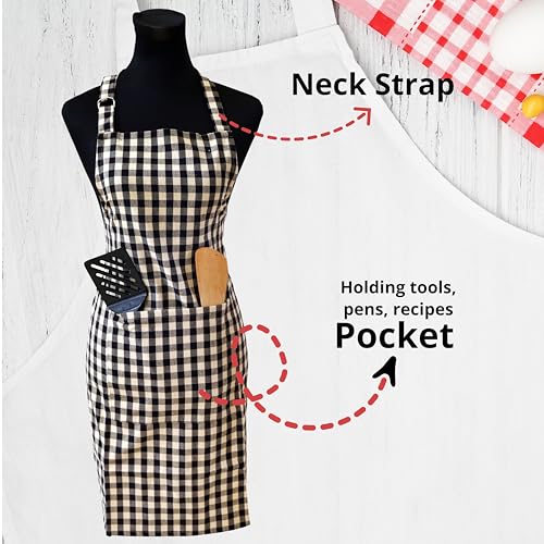 Image of Kitchen Apron for Women & Men | 100% Cotton | Cooking Apron with Big utility Pocket | Adjustable neck strap | Free Size | Kitchen Utensils Accessory