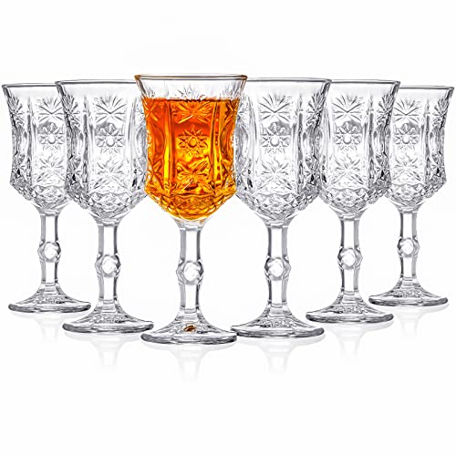 Elsjoy Set Of 6 Embossed Cordial Glass, 3.5 Oz Clear Goblet Glassware Tasting Glasses Vintage Stemware Shot Glasses For Alcohol Drinking, Wedding, Party, Bar #TOP20