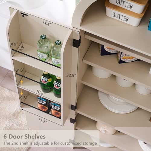 Image of IFGET 71 inch Tall Arched Kitchen Pantry, Modern Fluted Wood Storage Cabinet with Doors, 3 Adjustable Shelves, 6 Door Shelves, Organizer, Versatile Cupboard for Kitchen, Bathroom, Cream