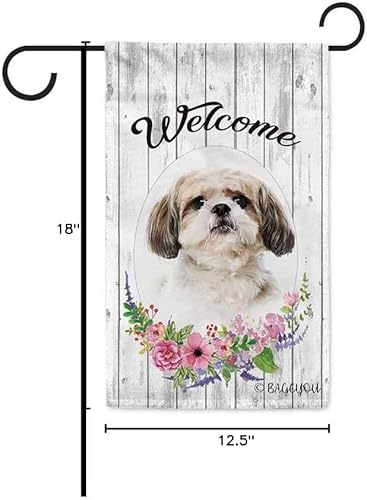 Miniatura 7 de BAGEYOU Bandera decorativa de bienvenida para primavera y verano con diseño de perro Shih Tzu para jardín, diseño floral de temporada para el hogar,