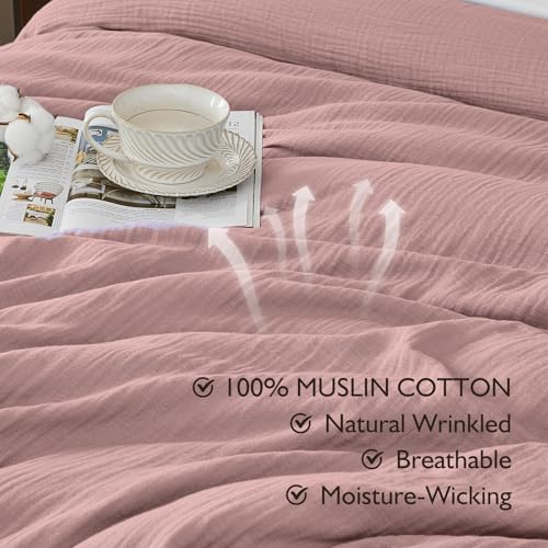 Image of EMME Muslin Cotton Duvet Cover Set Queen Size Linen Like Soft Breathable Lightweight Summer Comforter Cover Set with Zipper Closure (Queen, 90 inchx90 inch)