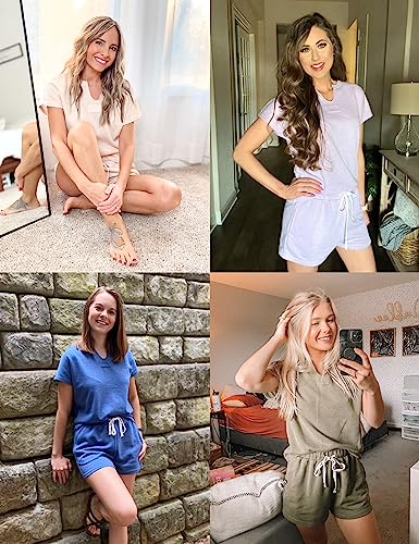 Merokeety Women's Short Sleeve Pajama Set Henley Tops And Shorts Sleepwear Loungewear Outfits #TOP4