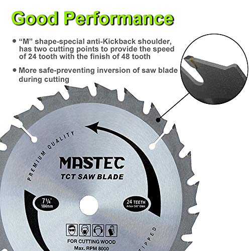 Framing Saw Blade Circular 7-1/4-Inch 24 Tooth With Atb Carbide And 5/8-Inch Diamond Knockout Arbor #TOP2