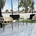 YITAHOME 4 Pieces Patio Furniture Set, Wicker Outdoor Bistro Set, All-Weather Rattan Conversation Set with Loveseat Chairs Table Cushions for Backyard, Pool, Deck, Garden – Black