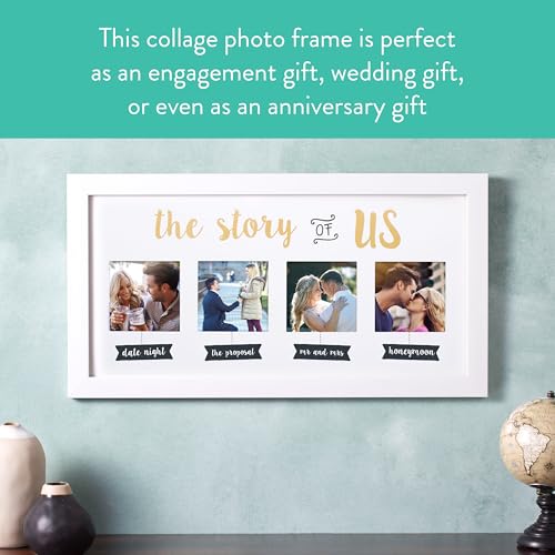 Image of Kate & Milo The Story of Us Collage Picture Frame, Romantic Wedding & Engagement Gift, Bridal Shower Keepsake, Love Story Wall Frame with 4x4 Inserts, White
