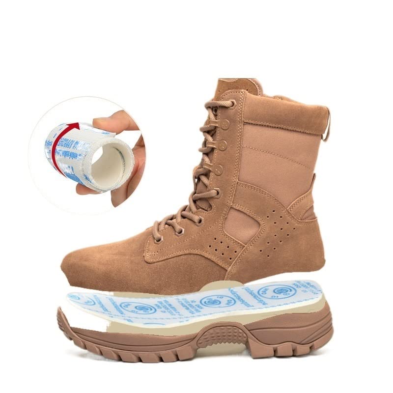 PDUEX Thermal Products Brown Combat Training Boots Side Zipper Leather Boots Mens Leather Boots to Protect Your feet (Color : Brown, Size : 8.5)2