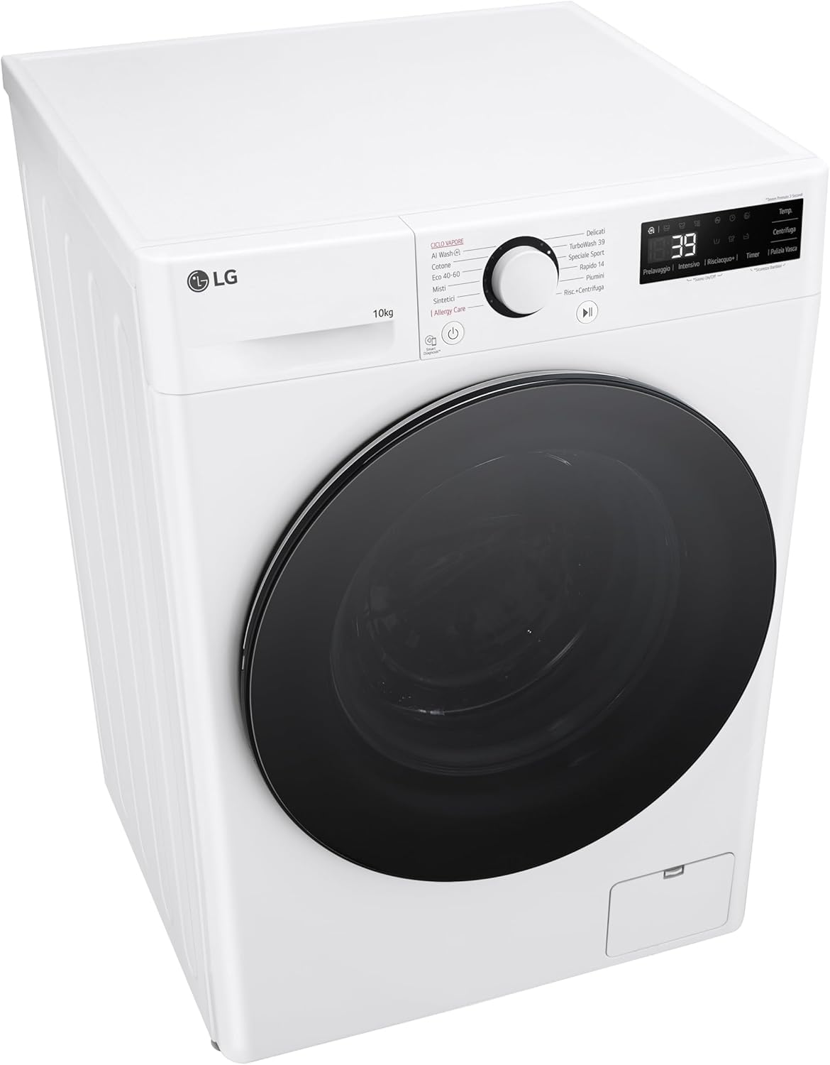 LG AI DD F4WR6010AGW Lavatrice 10 kg Serie R5, Carica Frontale, Classe A-10%, 1400 giri, TurboWash 360, Lavaggio a vapore, Motore Direct Drive, Smart Diagnosis, Libera installazione, Bianca