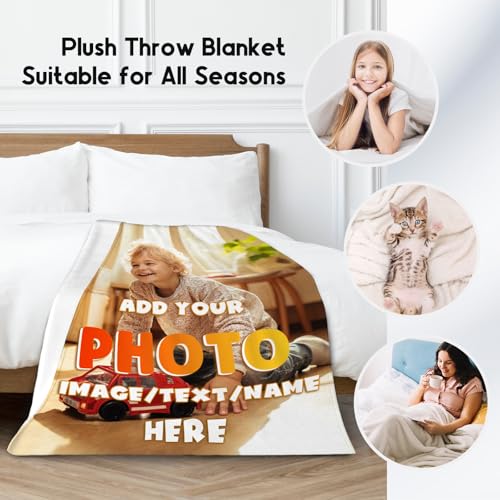 Custom Blanket Gifts with Picture, Personalized Blankets for Kids, Customized Gifts with Photo Text, Warm Flannel Throw for Women Men Adults, 60"x80"
