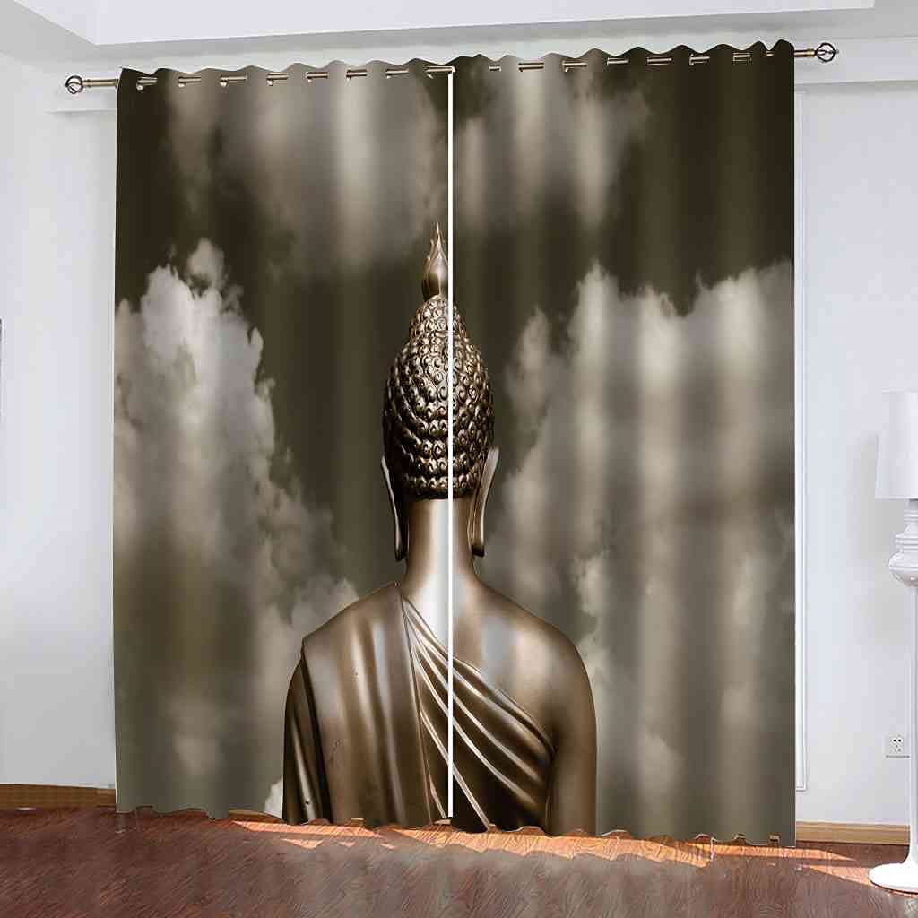 Rideaux occultants 100% polyester isolé thermique phonique motif Bouddha 3D 140x