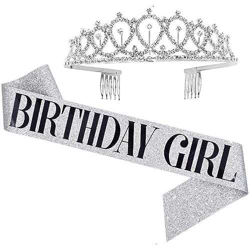 SJBAUTYO Corona e Fascia 'It's My Birthday' con Cristallo Strass per Festa di Compleanno - Set di Decorazione