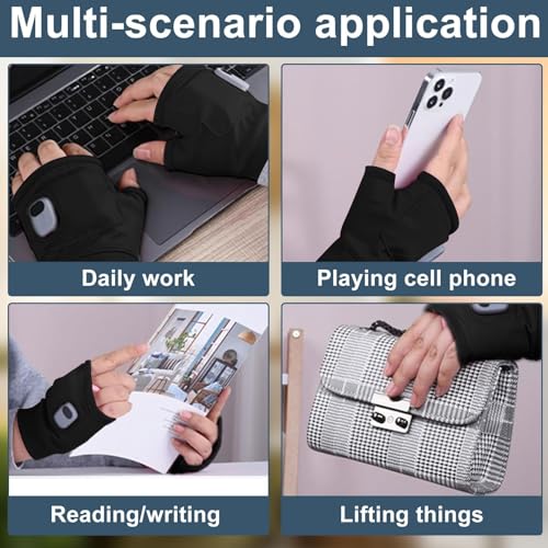Rechargeable Portable Heating Gloves with Digital Display, Upgraded Smart Thermostatic Electric Heated Fingerless Gloves, Hand Warmer for Outdoor Work, Cycling, Skiing